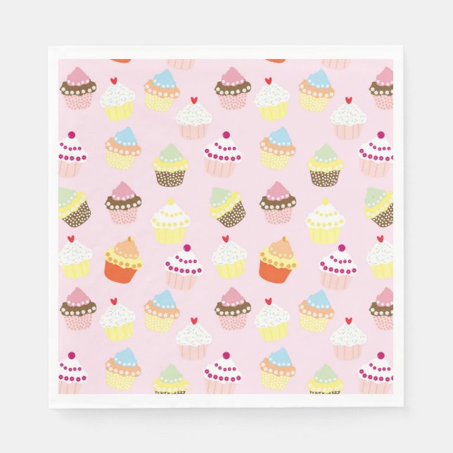 SERVIETTE EN PAPIER CUPCAKES MOTIF ROSE NAPKIN (Devant)