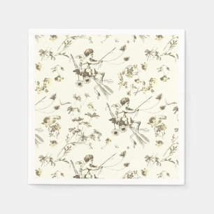 Serviette En Papier Cupid Angel Or Beige Floral Toile Vintage