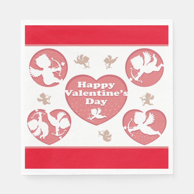 Serviette En Papier Cupidons Rose de la Saint-Valentin (Devant)