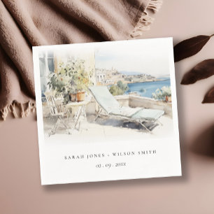 Serviette En Papier Curfu Grèce Mariage de paysage aquarelle