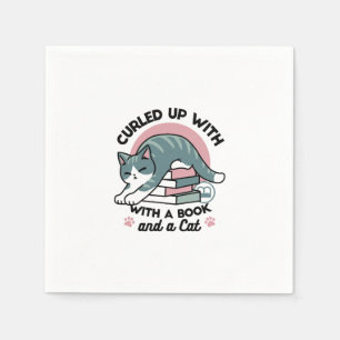 Serviette En Papier Curieux avec un livre et un chat - Lecture confort
