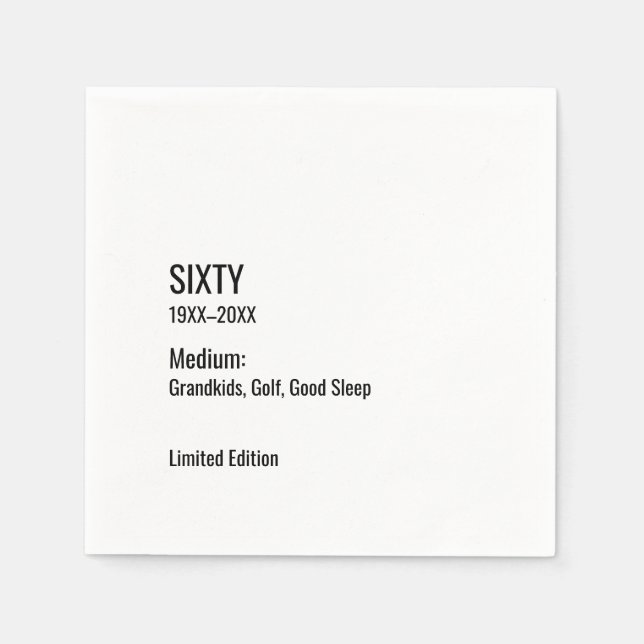 Serviette En Papier Custom 60th Birthday Funny Museum Label Chic (Devant)