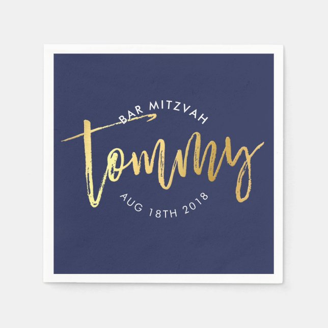 Serviette En Papier CUSTOM Bar Mitzvah déjeuner pour Tommy navy + or (Devant)
