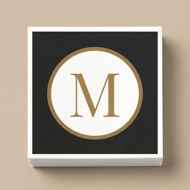 Serviette En Papier Custom Black & Gold Center Seal Monogram (Créateur téléchargé)