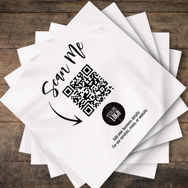 Serviette En Papier Custom Business QR Code Scan Me Cocktail (Custom business QR code napkin with Scan Me script and logo.)