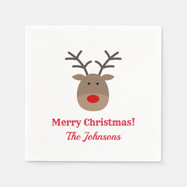 Serviette En Papier Custom Christmas party napkins with cute reindeer (Devant)