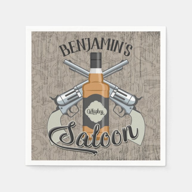 Serviette En Papier Custom Cowboy Revolver Gun Whiskey Saloon (Devant)