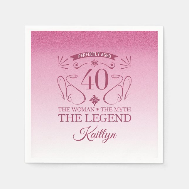 Serviette En Papier Custom Cute Happy 40th Birthday (Devant)