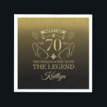 Serviette En Papier Custom Cute Happy 70th Birthday<br><div class="desc">Fournitures élégantes personnalisables pour les fêtes d'anniversaire pour les femmes,  avec parties scintillant en faux noir et or. Personnalisez-le en ajoutant le nom de la fille d'anniversaire.</div>