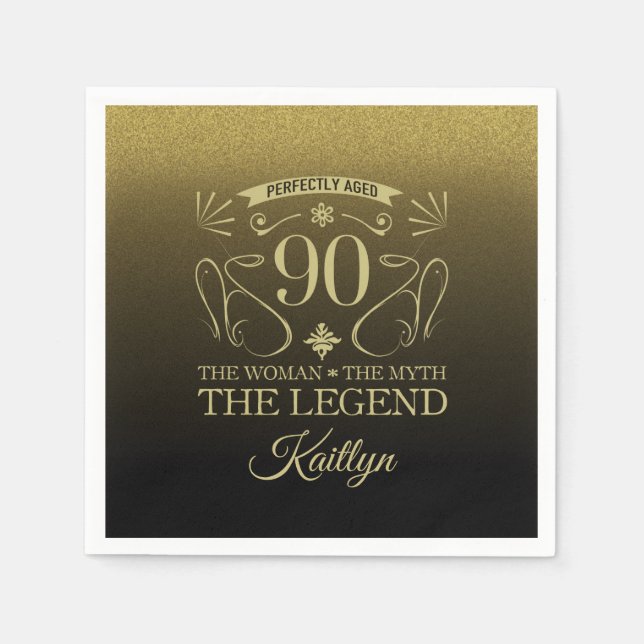 Serviette En Papier Custom Cute Happy 90th Birthday (Devant)