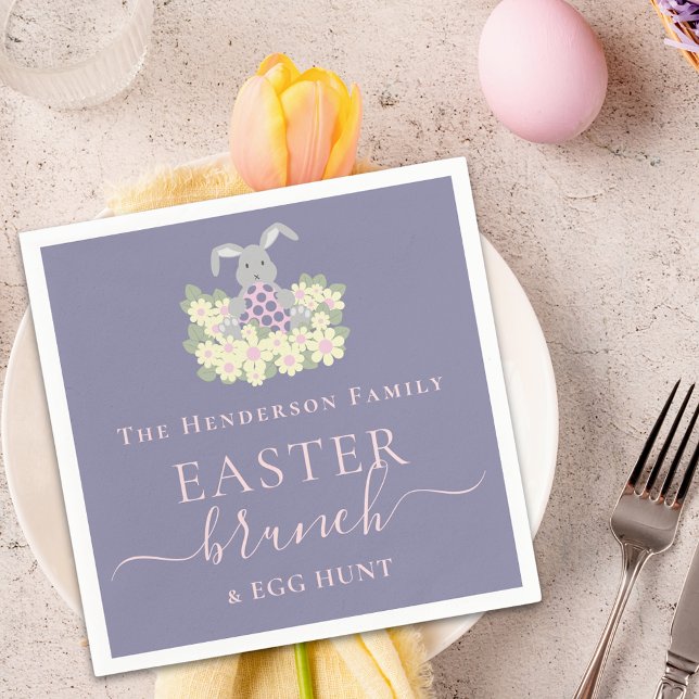 Serviette En Papier Custom Easter Brunch Cute Bunny Egg Hunt Purple (Easter brunch and egg hunt cute bunny spring party purple pink custom napkins)