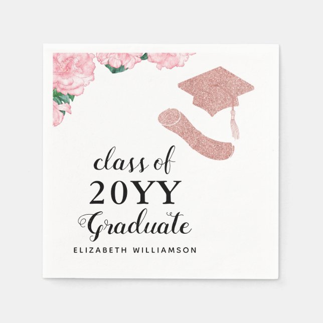 Serviette En Papier Custom Elegant Class 2025 Floral Graduation (Devant)