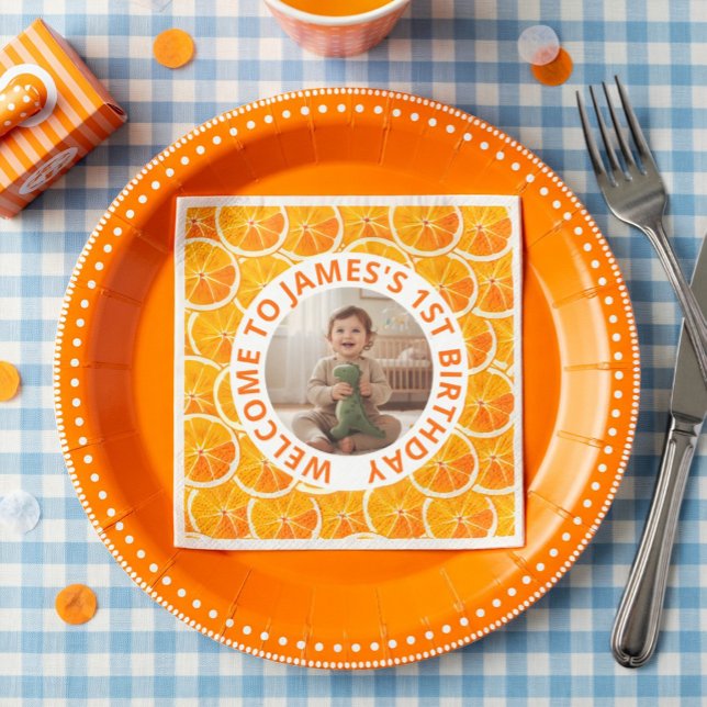 Serviette En Papier Custom First Birthday Paper Napkins with Photo (Créateur téléchargé)