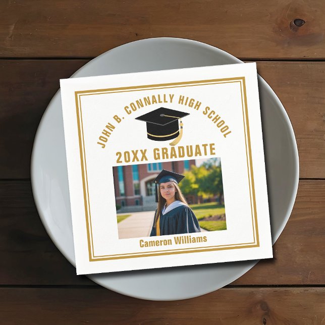 Serviette En Papier Custom Gold Graduate Photo 2026 Graduation Party (Créateur téléchargé)