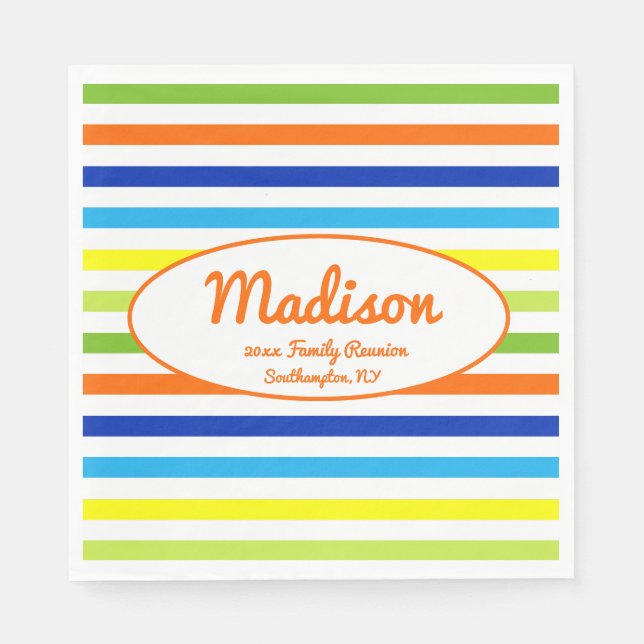 Serviette En Papier Custom Hot Orange Modern Strips Family Reunion (Devant)