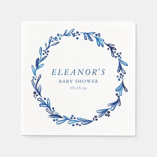 Serviette En Papier Custom Indigo Blue Ink Botanical Baby Shower (Devant)