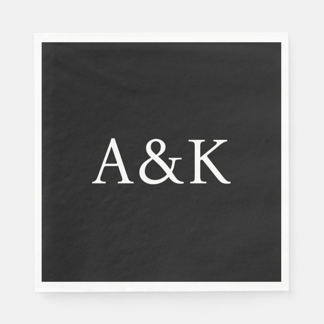 Serviette En Papier Custom Initials on Black Wedding (Devant)