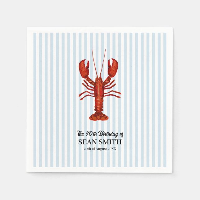 Serviette En Papier Custom Lobster Boil Nautical Blue Stripe (Devant)