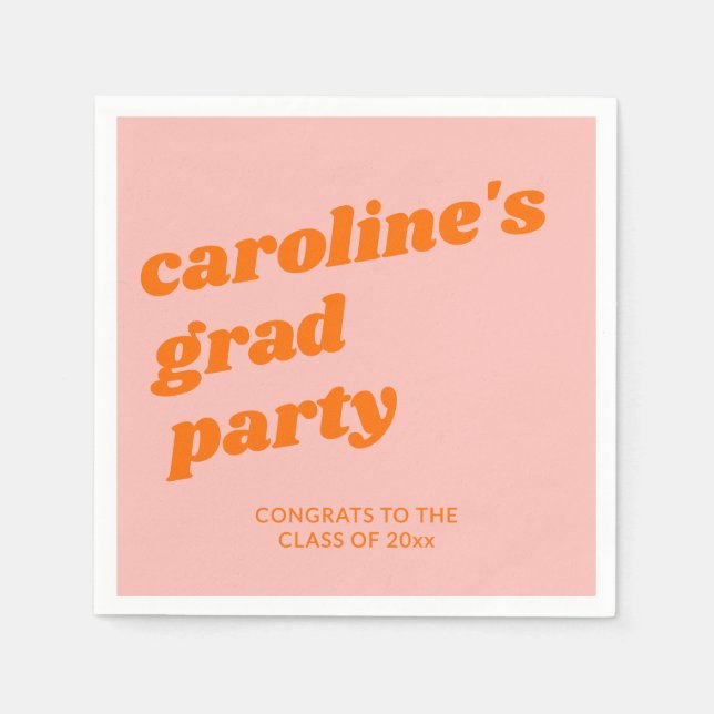 Serviette En Papier Custom Modern Pink Orange Retro Graduation Party (Devant)