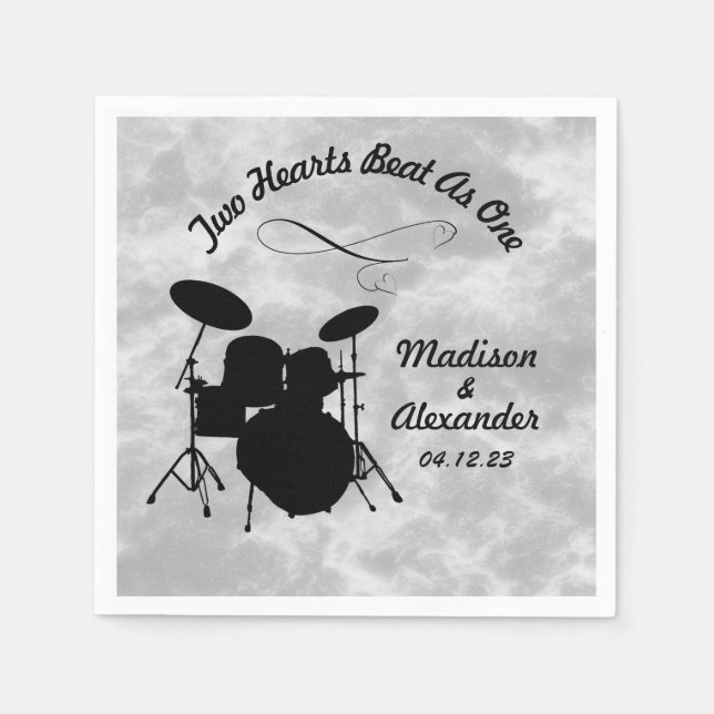 Serviette En Papier Custom Name Rock & Roll Drummer Wedding Drum Kit (Devant)