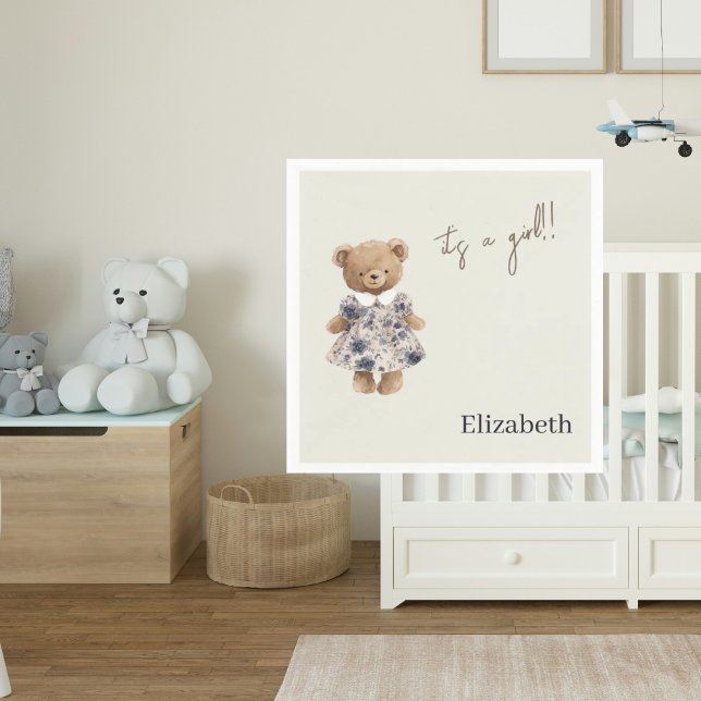 Serviette En Papier Custom Name Teddy Bear It's a Girl Baby Shower (Créateur téléchargé)