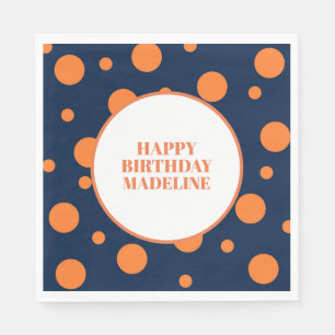 Serviette En Papier Custom Orange Navy Blue Polka Dot Anniversaire