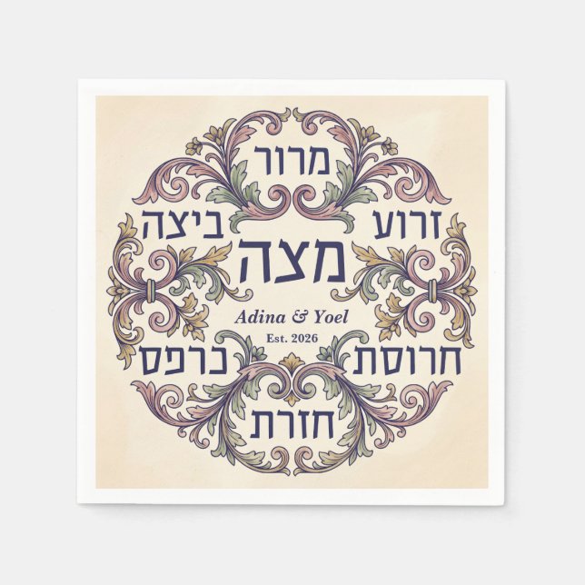 Serviette En Papier Custom Pesach Hebrew Seder Plate Passover Decor (Devant)