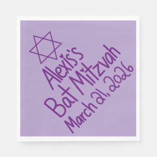 Serviette En Papier Custom Purple Bat Mitzvah Paper Napkin