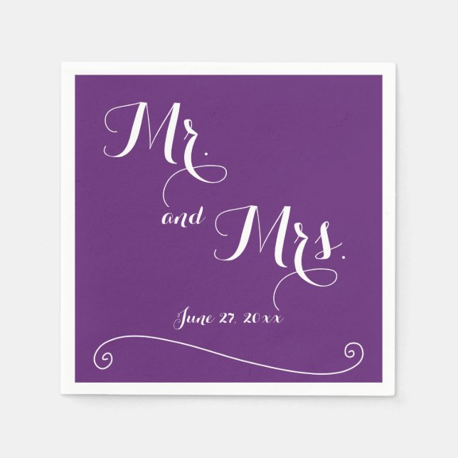 Serviette En Papier Custom Purple M. et Mme Mariage Napkins (Devant)