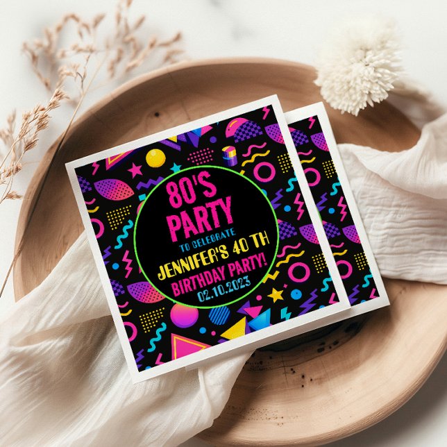 Serviette En Papier Custom Retro Neon 80’s Birthday – Fun Adult  (Custom Retro Neon 80’s Birthday – Fun Adult Napkins
)
