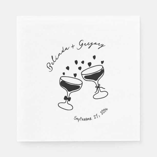 Serviette En Papier Custom Sparkling Cocktail Cheers Doodles Wedding (Devant)