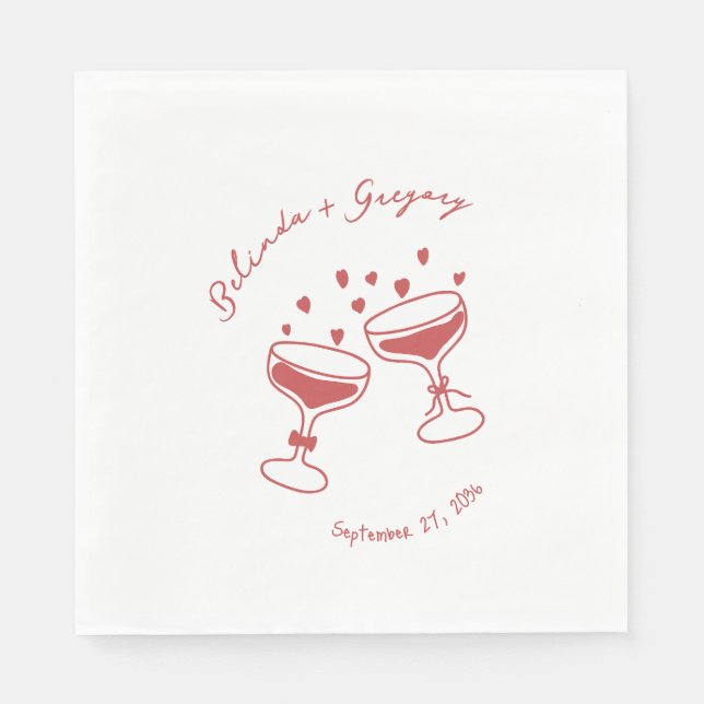 Serviette En Papier Custom Sparkling Cocktail Cheers Doodles Wedding (Devant)