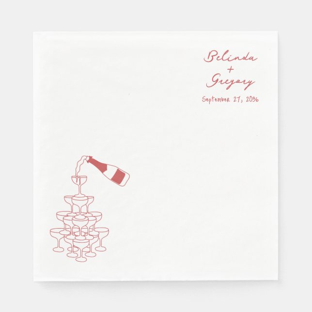 Serviette En Papier Custom Sparkling Wine Tower Doodles Wedding (Devant)