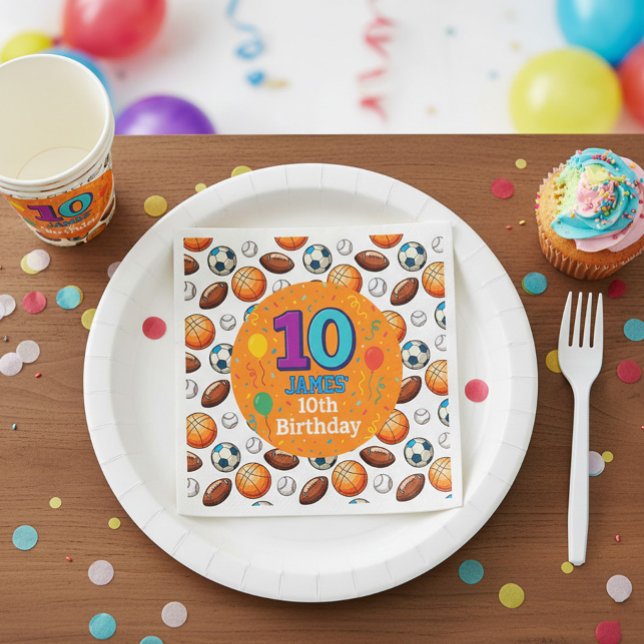 Serviette En Papier Custom Sports 10e anniversaire de fête Napkins (Créateur téléchargé)