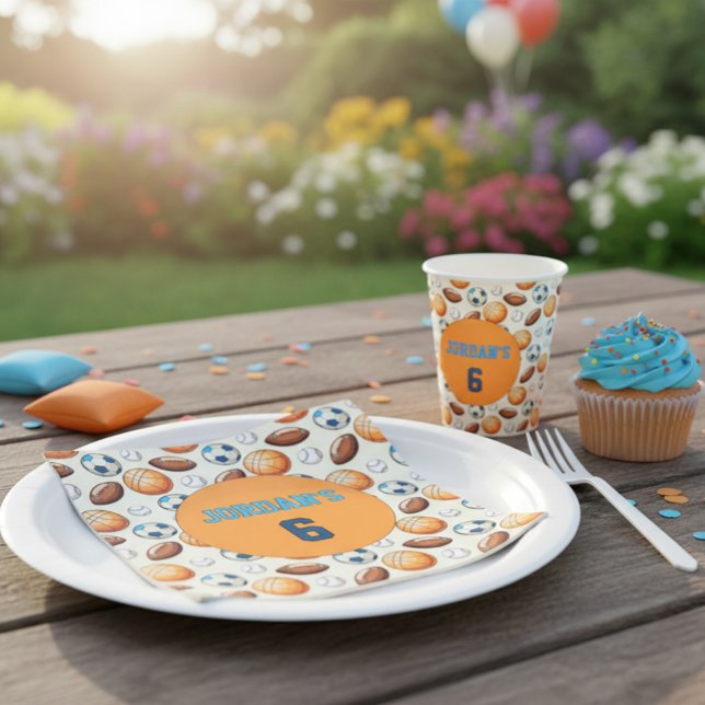 Serviette En Papier Custom Sports Balls Birthday Napkins with Name  (Créateur téléchargé)