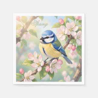 Serviette En Papier Custom Spring Party Blue Tit Bird on Apple Tree