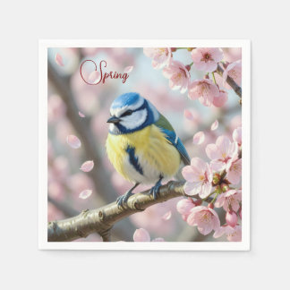 Serviette En Papier Custom Spring Party Blue Tit Bird on Cherry Tree