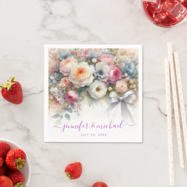 Serviette En Papier Custom Text Typography Script Floral Weddings (En situation)