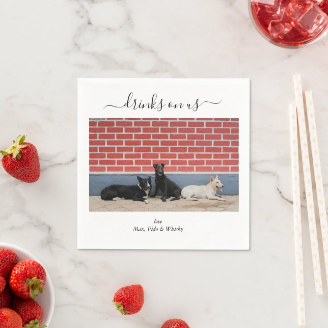 Serviette En Papier Custom Wedding 3 Dogs Drinks on Us Pet Fun Photo (En situation)