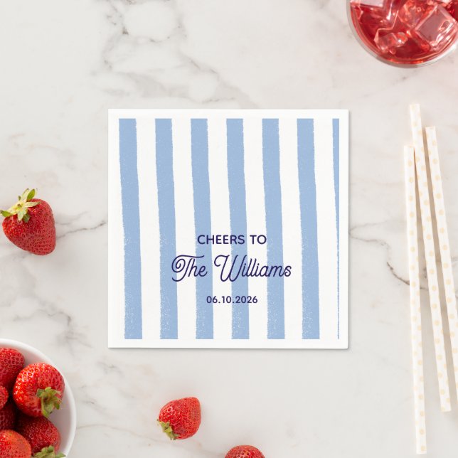 Serviette En Papier Custom Wedding Blue Stripe (En situation)