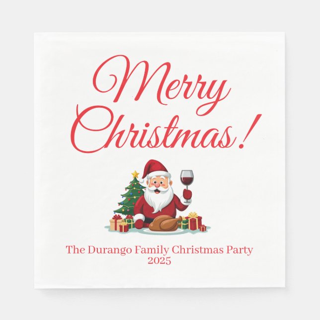 Serviette En Papier Customisable Happy Santa Claus Christmas Luncheon (Devant)