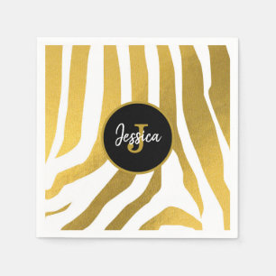 Serviette En Papier Customisé Faux Gold Zebra Print Stripes Motif