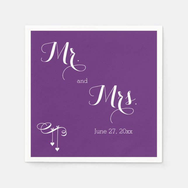 Serviette En Papier Customisé Purple M. et Mme Mariage Napkins (Devant)