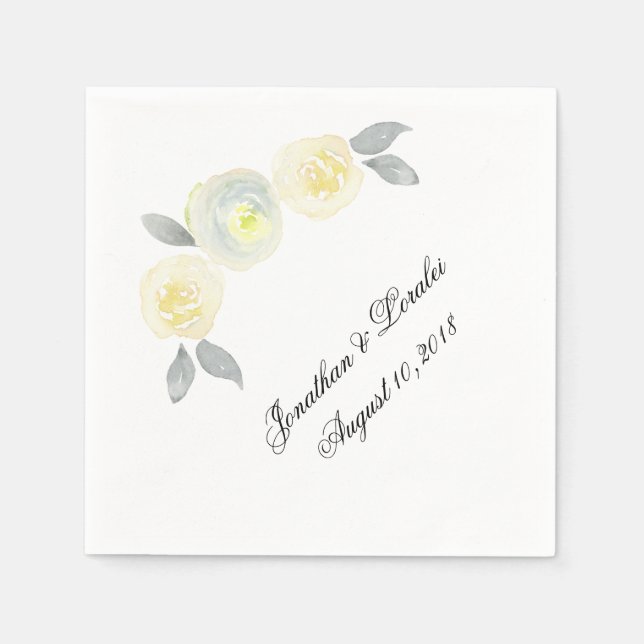 Serviette En Papier Customisez vos serviettes mariages Jaune Floral (Devant)