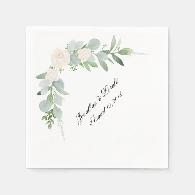 Serviette En Papier Customisez vos serviettes mariages Verdure & blanc (Devant)