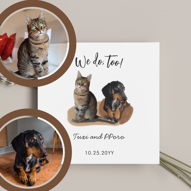 Serviette En Papier Cute 2 animaux Chien Chat Mariage personnalisé (Créateur téléchargé)