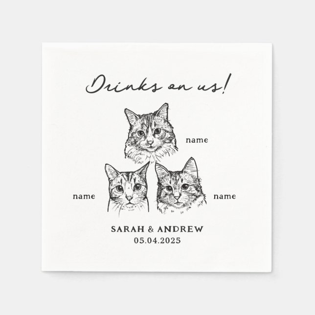 Serviette En Papier Cute 3 Chats Boire Sur Nous Mariage (Devant)