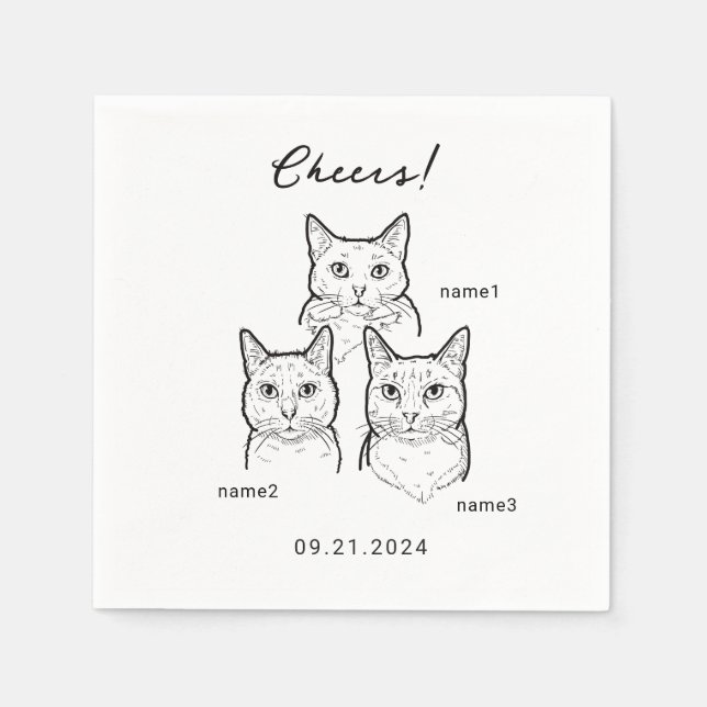 Serviette En Papier Cute 3 Chats Cheval Cocktail Mariage (Devant)