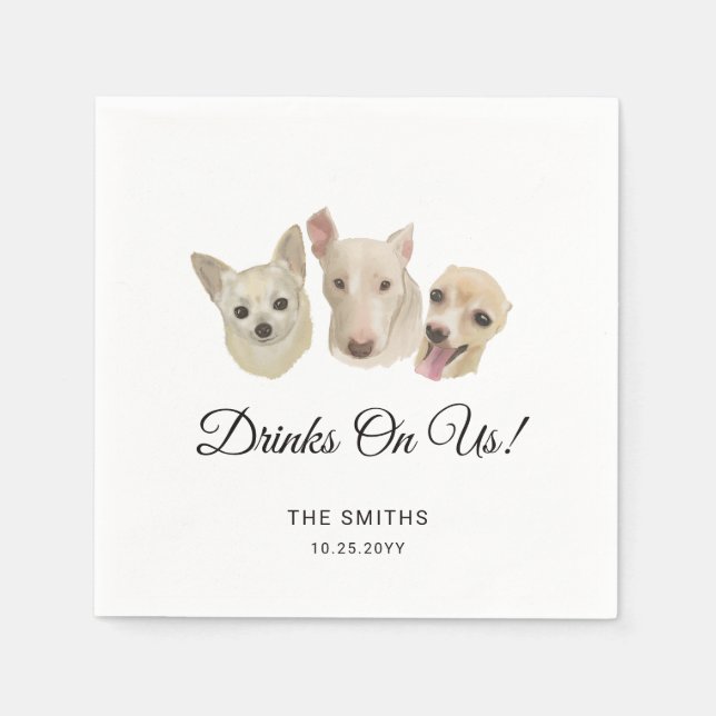 Serviette En Papier Cute 3 Chiens Animaux Mariage (Devant)