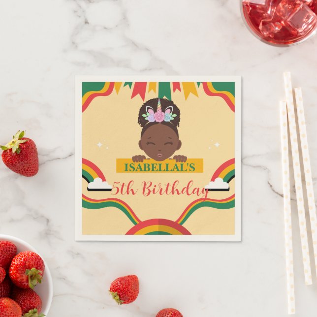 Serviette En Papier Cute afro licorne Africaine amérique filles Annive (En situation)